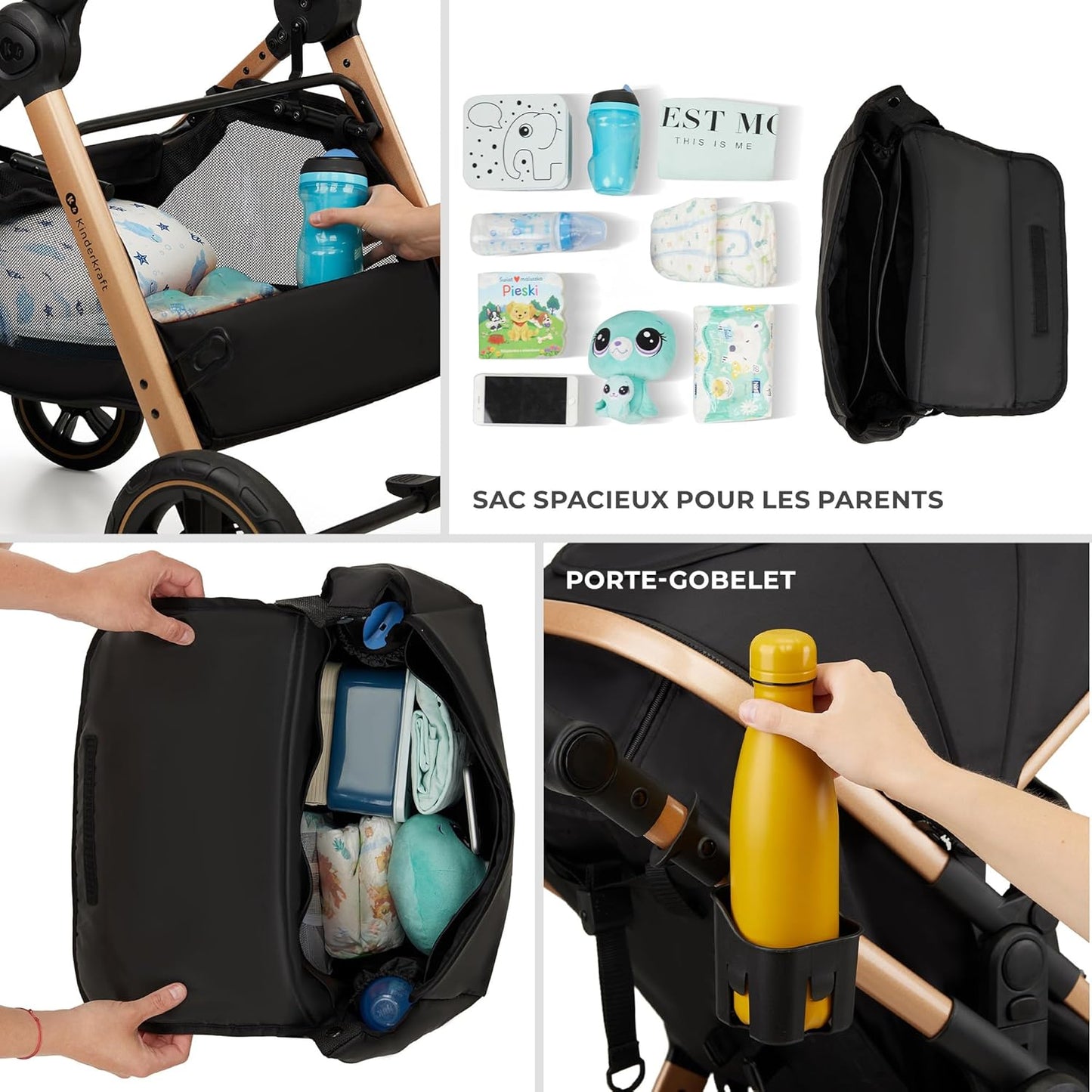 Pack Trio Kinderkraft ESME Petitsmart – Poussette Bébé 3-en-1 avec Siège