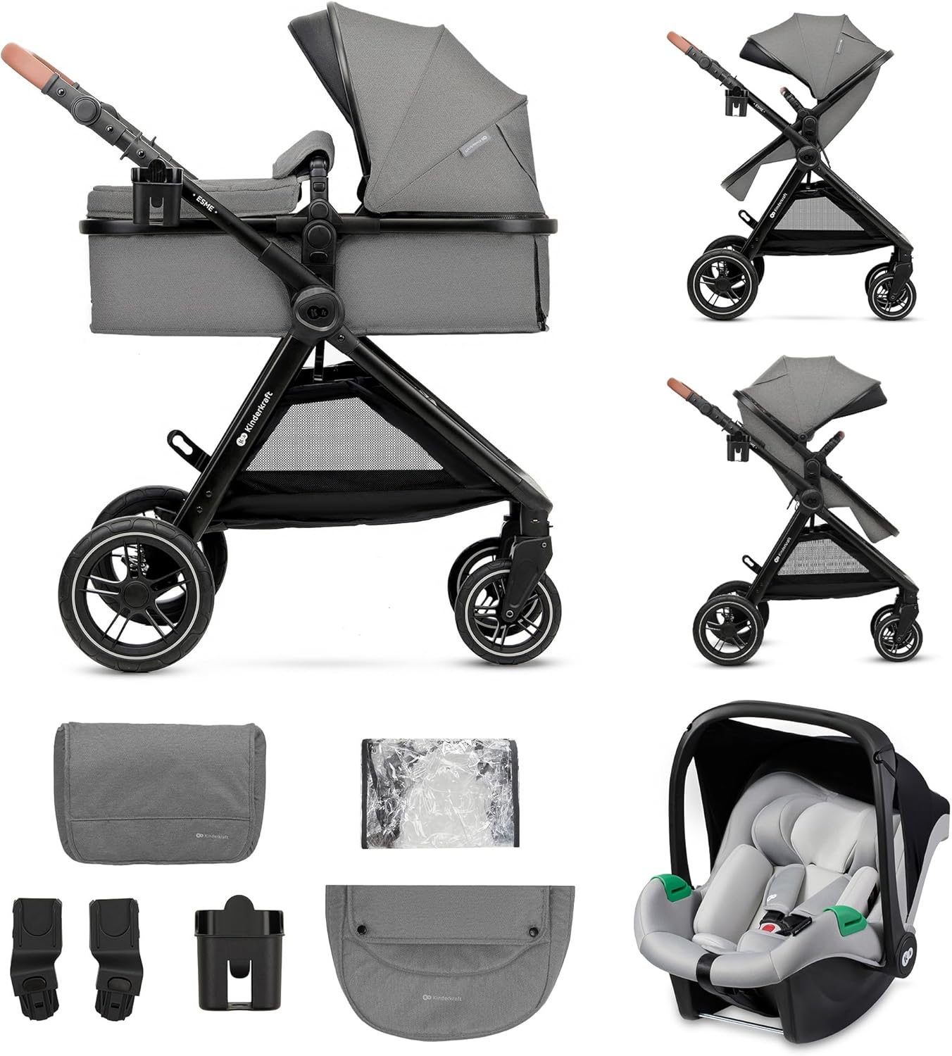 Pack Trio Kinderkraft ESME Petitsmart – Poussette Bébé 3-en-1 avec Siège
