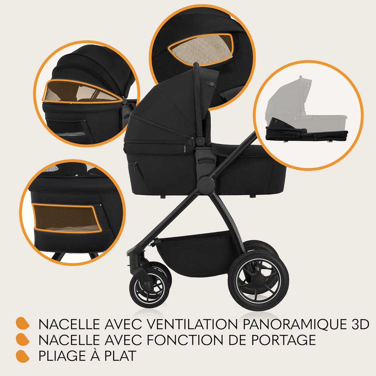 Pack Trio MERIL 3-en-1 Petitsmart – Poussette Tout-Terrain avec Nacelle