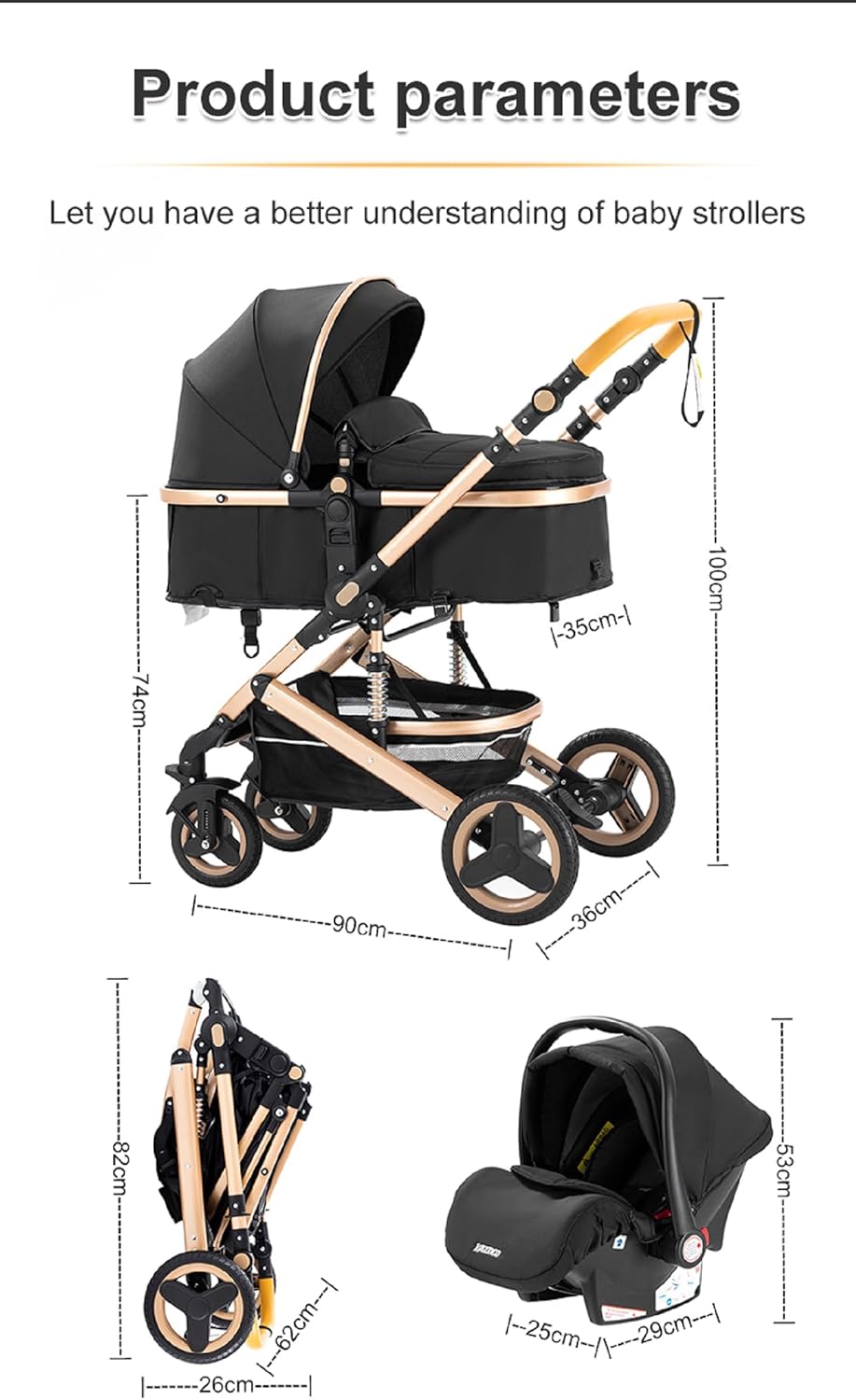 Poussette 3 en 1 Citadine Petitsmart – Tricycle Combiné avec Landau & Siège Auto
