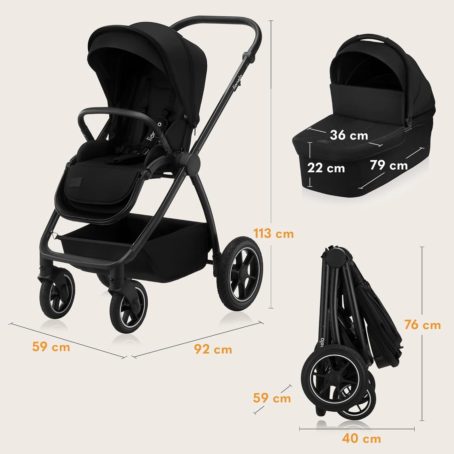 Pack Trio MERIL 3-en-1 Petitsmart – Poussette Tout-Terrain avec Nacelle