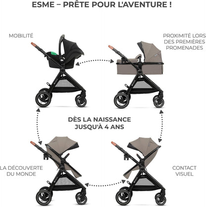 Pack Trio Kinderkraft ESME Petitsmart – Poussette Bébé 3-en-1 avec Siège