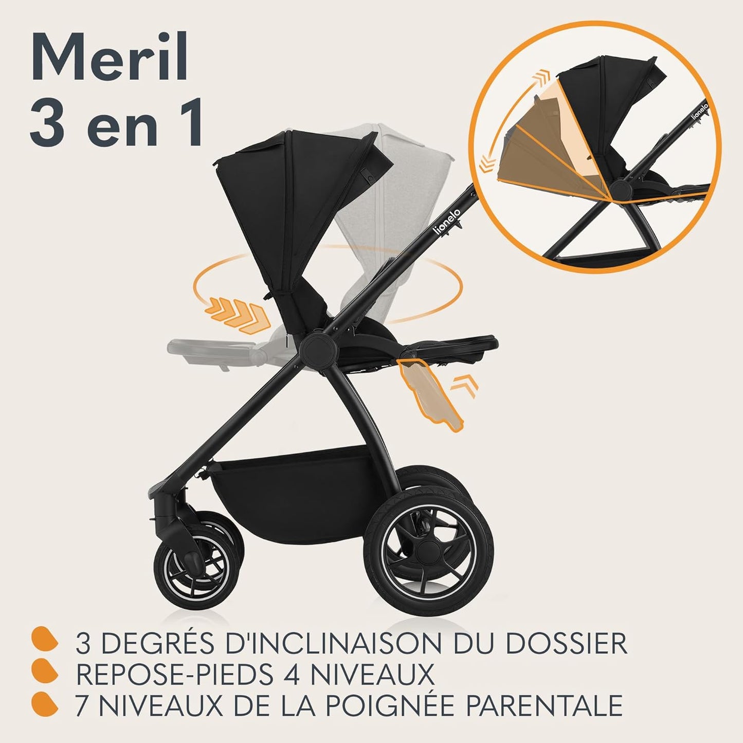 Pack Trio MERIL 3-en-1 Petitsmart – Poussette Tout-Terrain avec Nacelle